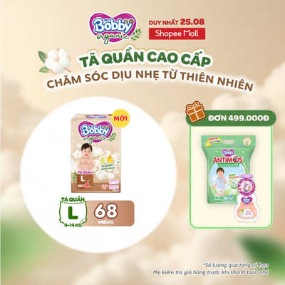 [MỚI RA MẮT] [TẶNG MIẾNG] Tã quần cao cấp Bobby Organic chăm sóc dịu nhẹ từ thiên nhiên M72+8/L60+8/XL56+8/XXL54+6