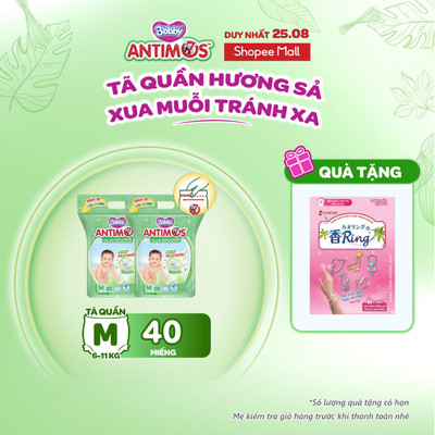 [MỚI] Combo 2 túi tã quần xua muỗi Bobby Antimos 20 miếng – Hàng rào Sả tự nhiên Bye Muỗi 8H - size M/L/XL/XXL