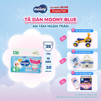 Tã dán cao cấp Moony 3S dành cho trẻ sơ sinh dưới 3 KG NB30