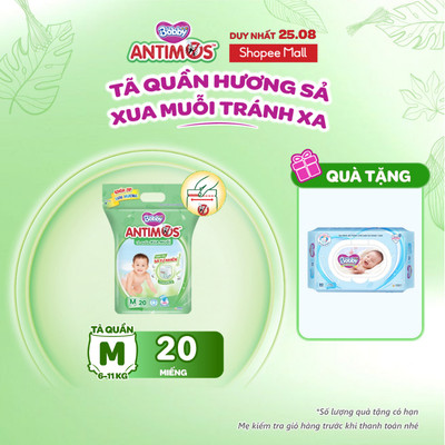 [MỚI] Túi tã quần xua muỗi Bobby Antimos 20 miếng – Hàng rào Sả tự nhiên Bye Muỗi 8H - size M/L/XL/XXL