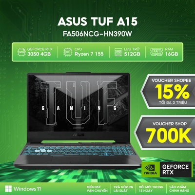 Laptop ASUS TUF Gaming A15 FA506NCG-HN390W (Ryzen 7 155 | RTX™ 3050 4GB | 16GB | 512GB | 15.6' FHD 144Hz | Win 11)