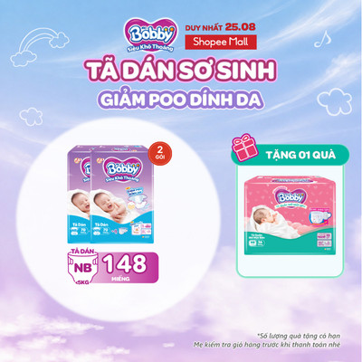 [MUA 2 TẶNG 1] Combo 2 tã dán sơ sinh Bobby NB70 (XS70)/S80-Lõi nén cotton-soft 3mm -Tặng miếng ngẫu nhiên
