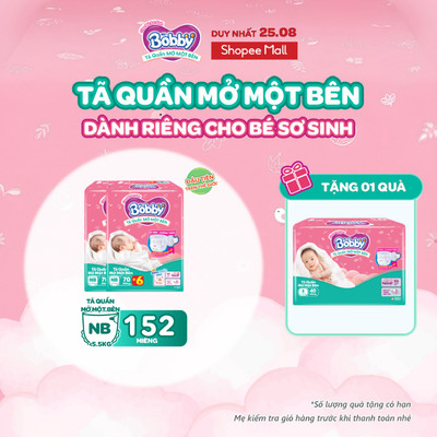[MUA 2TẶNG 1]Combo 2 gói tã quần mở một bên Bobby dành cho bé sơ sinh sizeNB70+6/S80-Tặng miếng ngẫu nhiên