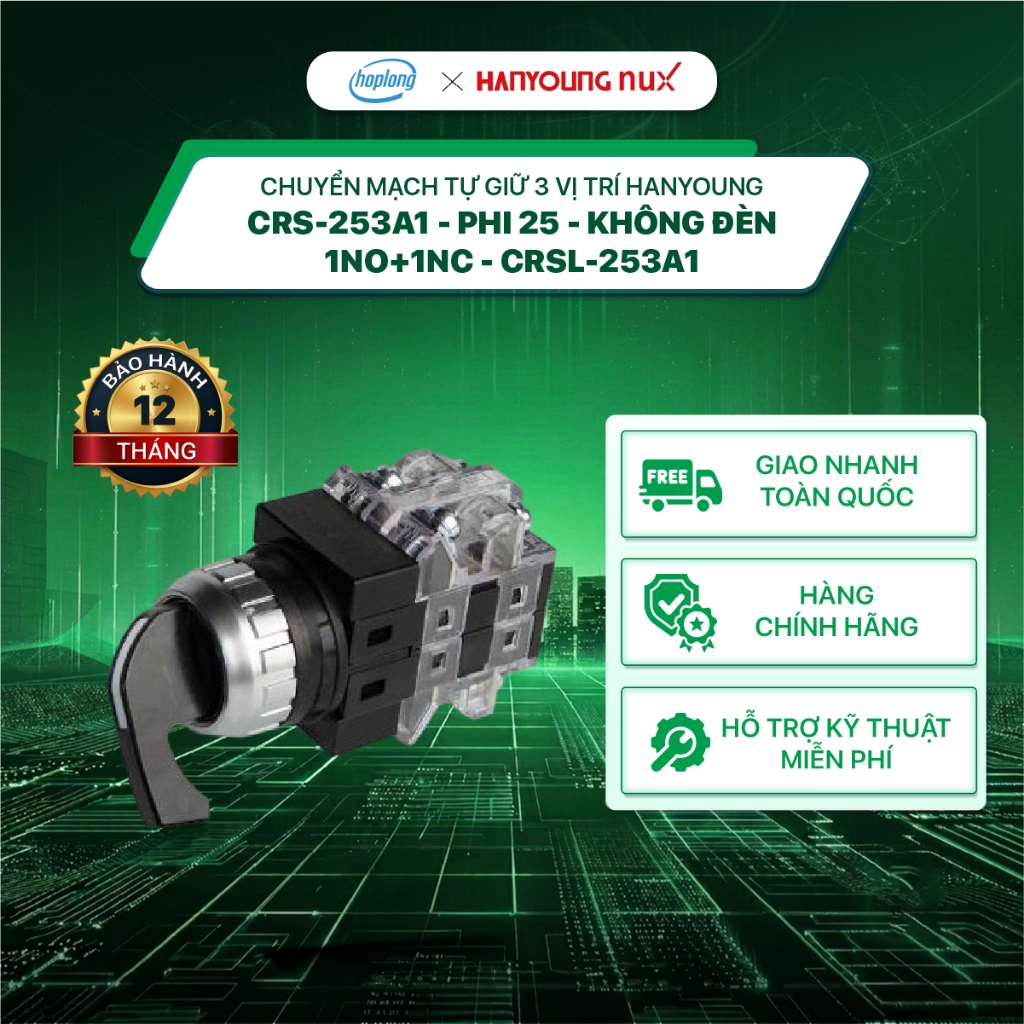 Chuyển mạch tự giữ 3 vị trí Hanyoung CRS-253A1 - Phi 25 - Không đèn - 1NO+1NC - CRSL-253A1