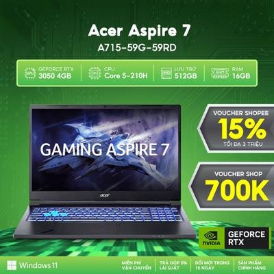 Laptop Gaming Acer Aspire 7 A715-59G-59RD (Core 5-210H | GeForce RTX™ 3050 4GB | 16GB | 512GB | 15.6' FHD 144Hz)