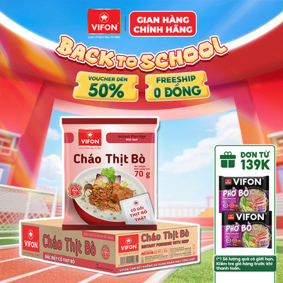 [VOUCHER HOT 10%] Thùng 50 gói Cháo Thịt Bò/ Thịt Bằm/ Sườn/ Trứng Muối/ Nấm Đông Cô VIFON có Gói Thịt Thật  70gr / Gói