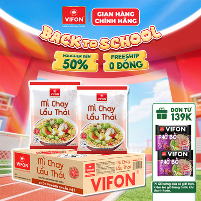 [VOUCHER HOT 10%] Thùng 30 Gói Mì Chay Lẩu Thái VIFON - Sợi Mì Giòn Trơn, Thơm Ngon 65g/Gói
