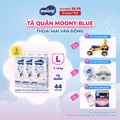 [KOL] Bộ 3 Tã quần cao cấp Moony Bé Gái/ Bé Trai L44/XL38/XXL26/XXXL14 - Nhập khẩu Nhật Bản