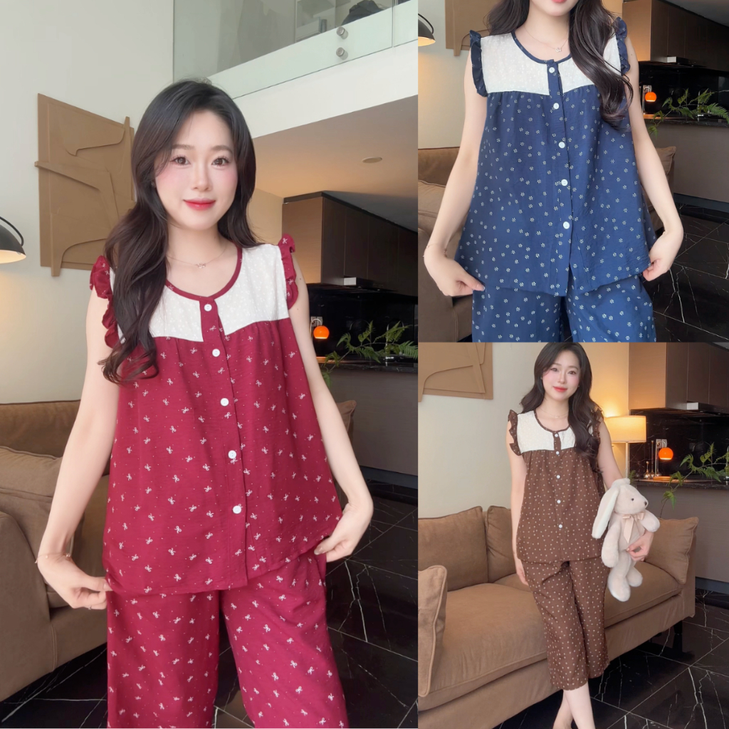 Bộ đồ nữ mùa hè mặc nhà Lila ba lỗ cao cấp mềm mịn, mát