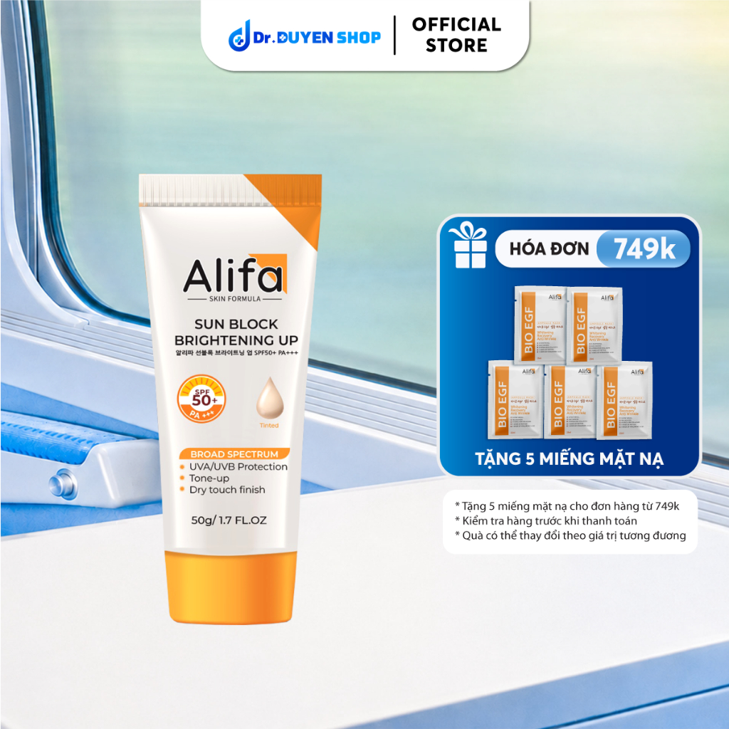 Kem chống nắng cho mặt Sun Block Brightening Up Alifa 50g, SPF50+ PA+++, nâng tone, dưỡng da trắng m