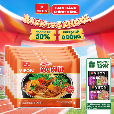 [VOUCHER HOT 10%] Set 5 Gói Hủ Tiếu Bò Kho/Nam Vang/Sườn Heo/Tôm Mực/Chay - 65g/Gói