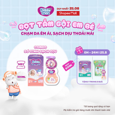 Combo sơ sinh sạch dịu: Miếng lót sơ sinh Bobby Newborn 1-108 miếng & Bọt tắm gội em bé Nature Care - Soft Care 200ml