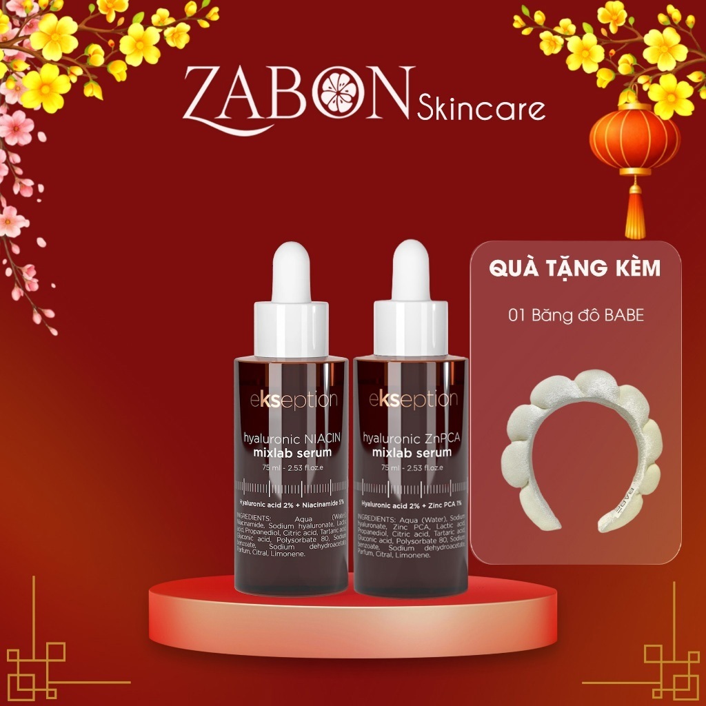 Combo Serum Ekseption Hyaluronic ZnPCA 75ml & Ekseption Hyaluronic Niacin 75ml dưỡng ẩm, kiềm dầu, g