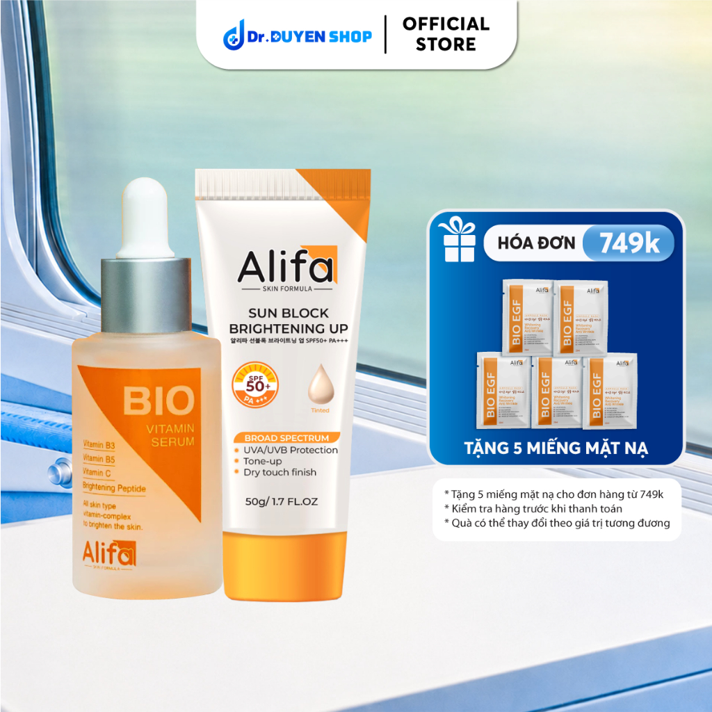 Combo 1: Kem chống nắng Alifa Sun Block Brightening Up 50g và Serum dưỡng ẩm, dưỡng trắng da BIO 35m
