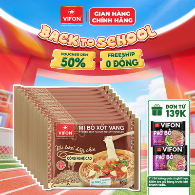 [VOUCHER HOT 15%] Set 10 Gói Mì Tươi Bò Xốt Vang/Thịt Bằm/Tôm Chua Cay VIFON - Sợi Dai Ngon, 70g/Gói