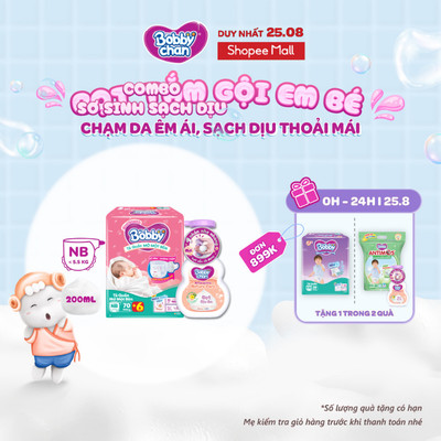 Combo sơ sinh sạch dịu: Tã quần mở một bên Bobby size NB70+6/S80 & Bọt tắm gội em bé Nature Care - Soft Care 200ml/450ml