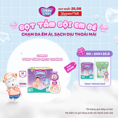 Combo sạch thoáng: Tã quần Bobby Mega Jumbo M112/L96/XL84/XXL76& Bọt tắm gội em bé Nature Care 200ml/450ml