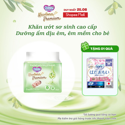 Túi 3 Gói Khăn ướt Bobby Newborn Premium 50 miếng/ gói