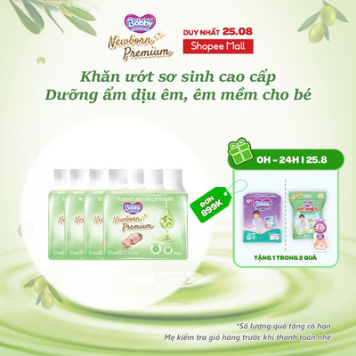 Combo 4 túi (12 gói) Khăn ướt Bobby Newborn Premium 50 miếng/ gói