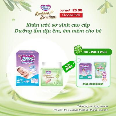 Combo sơ sinh êm ái: Tã dán sơ sinh Bobby NB70 (XS70) & 03 Gói Khăn ướt Bobby Newborn Premium 50 miếng/ gói  