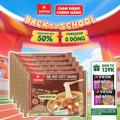 [Hỏa Tốc + Voucher 15%] Set 5 Gói Mì Tươi Bò Xốt Vang/Thịt Bằm/Tôm Chua Cay VIFON - Sợi Dai Ngon, 70g/Gói