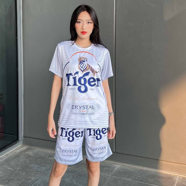 Bộ mặc nhà quần áo nam thể thao trơn chất da cá chân cua cộc tay thun lạnh chữ TIGER BẠC
