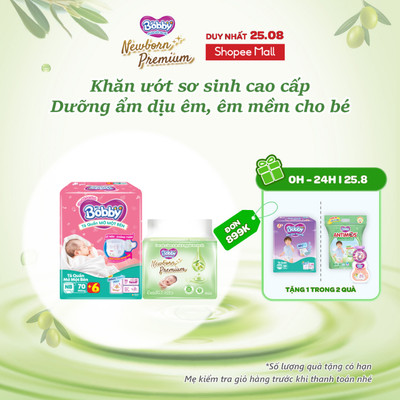 Combo sơ sinh êm ái: Tã quần mở một bên Bobby size NB70+6/S80 & 03 Gói Khăn ướt Bobby Newborn Premium 50 miếng/ gói  