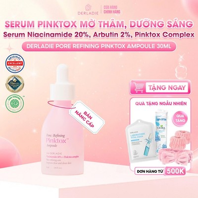 (KOL) Serum dưỡng sáng da mờ thâm đỏ, chăm sóc lỗ chân lông DERLADIE PORE REFINING PINKTOX AMPOULE 30ml