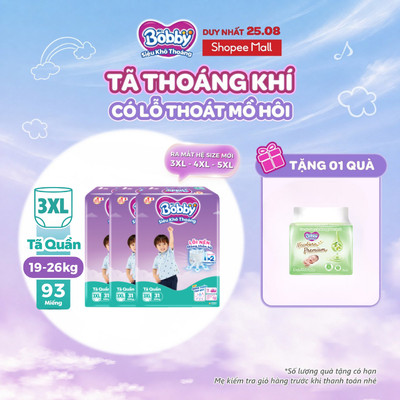 [SIZE LỚN] Combo 3 gói tã quần Bobby Siêu Khô Thoáng 3XL31/3XL24/4XL23/5XL22