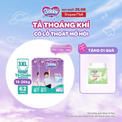 [SIZE LỚN] Combo 2 gói tã quần Bobby Siêu Khô Thoáng 3XL31/3XL24/4XL23/5XL22