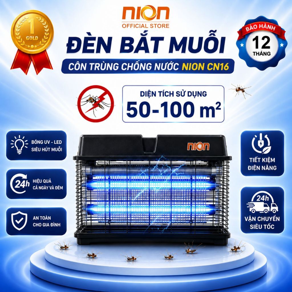 Đèn bắt muỗi thông minh chống nước Nion CN16 - Kích thước 27x36x14cm, màu Đen