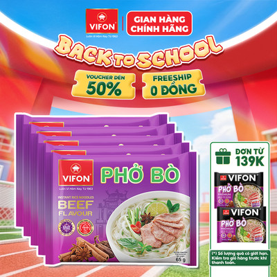 [VOUCHER HOT 10%] Set 5 Gói Phở Vị Bò/Gà/Chay Rau Nấm VIFON - Sợi Dai Mềm, Đậm Đà, 65g/Gói