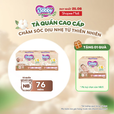 Combo 2 Tã quần cao cấp Bobby Organic Sơ sinh Mở một bên NB38/S38
