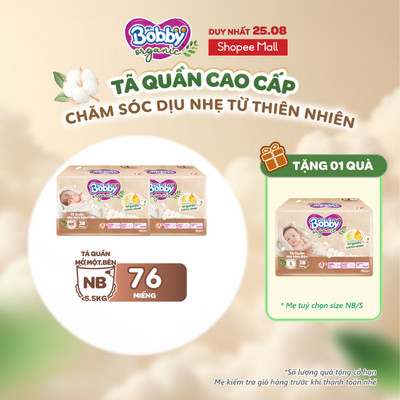 [KOL] Combo 2 Tã quần cao cấp Bobby Organic Sơ sinh Mở một bên NB38/S38