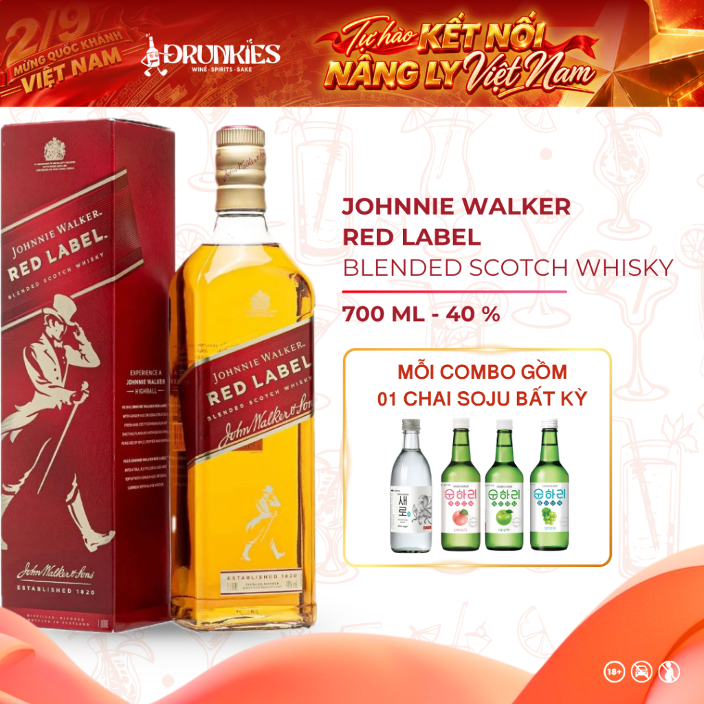 DRUNKIES - CHÍNH HÃNG - Rượu Whisky Johnnie Walker Red Label - 700ML - 40%