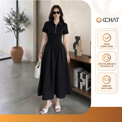 Đầm Nữ 𝐂𝐂𝐇𝐀𝐓 Dáng Xòe Phối Pony Chất Liệu Thun Co Giãn Cao Cấp 15VNC8007XT