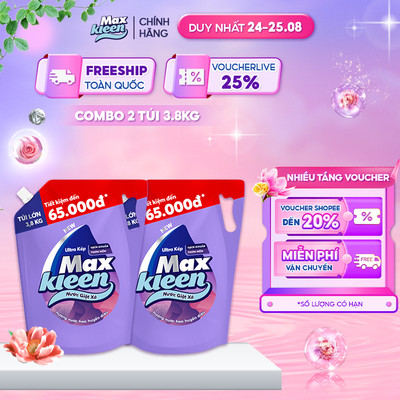 Combo 2 Túi Nước Giặt Xả MaxKleen Hương Nước Hoa Huyền Diệu 3.8kg/Túi