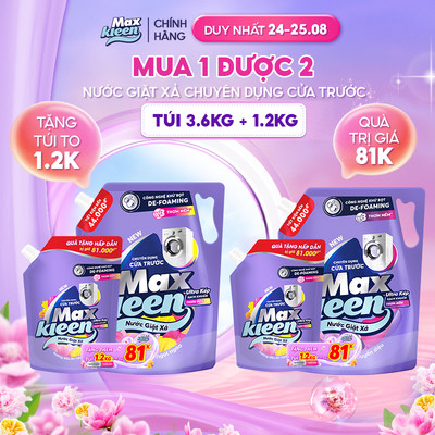 [MUA 1 TẶNG 1] Túi Nước Giặt Xả Cửa Trước MaxKleen 3.6kg + Túi Nước Giặt Xả 1.2kg Mùi ngẫu nhiên