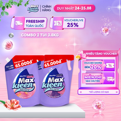 Combo 2 Túi nước giặt xả MaxKleen Hoa nắng + Huyền diệu 3.8kg/túi