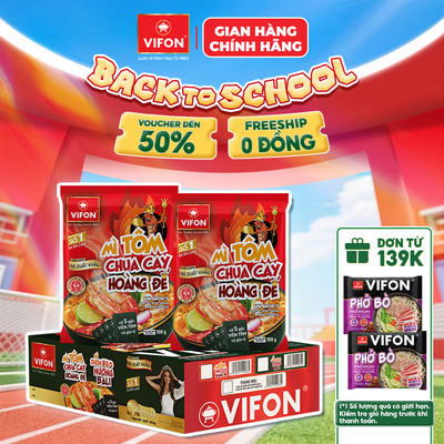 [VOUCHER HOT 10%] Thùng 18 gói Mì tôm chua cay Hoàng Đế/ Sườn heo nướng Bali VIFON Chất lượng xuất khẩu 100gr/gói