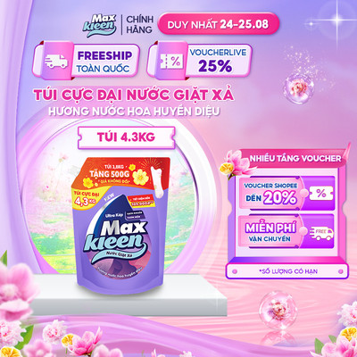[TẶNG THÊM 500G – GIÁ KHÔNG ĐỔI] Túi CỰC ĐẠI Nước Giặt Xả MaxKleen 4.3kg Hương Nước Hoa Huyền Diệu/ Hoa Nắng