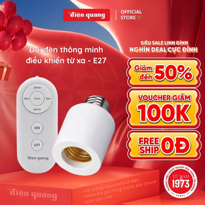 [NEW] Đui Đèn/ Chuôi Đèn E27 Điều Khiển Từ Xa Bằng Remote Điện Quang - Lắp Đặt Dễ Dàng, Tiết Kiệm Điện, Hẹn Giờ Tiện Lợi