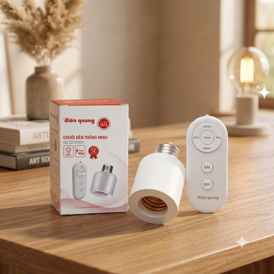 Đui Đèn/ Chuôi Đèn E27 Điều Khiển Từ Xa Bằng Remote Điện Quang CĐTMR01 - Lắp Đặt Dễ Dàng, Tiết Kiệm Điện, Hẹn Giờ Tiện L