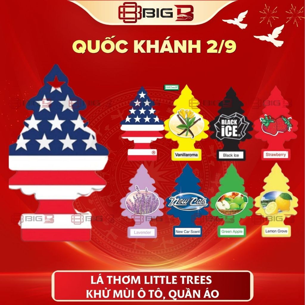 Cây Thông Thơm Little Trees -CHÍNH HÃNG- Lá Thơm Khử Mùi Treo Xe Ô Tô, Tủ Quần Áo Lưu Hương Thơm BIG