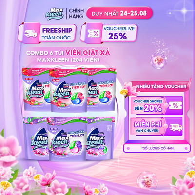 Combo 6 Túi Viên Giặt Xả MaxKleen Hương Nước Hoa Huyền Diệu/ Ngày Thư Thái (34 viên/túi)