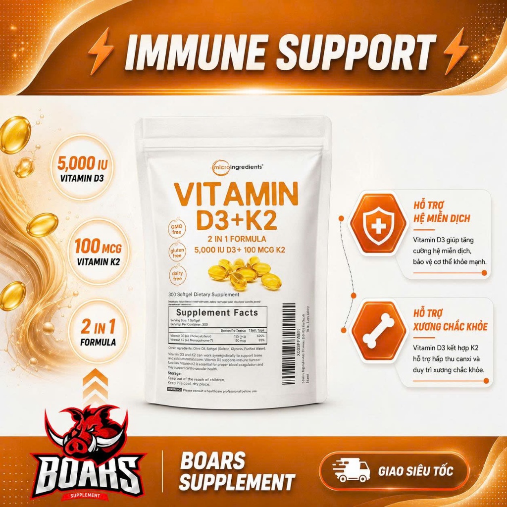 SẢN PHẨM VITAMIN MICRO D3 5000 K2 (300 VIÊN)