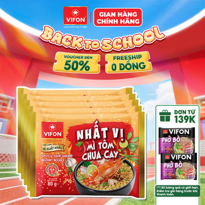 [VOUCHER HOT 10%] Set 5 Gói Mì Nhất Vị Tôm Chua Cay/Trộn Gà Phô Mai Cay VIFON - 80g/Gói