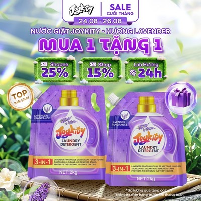 [LS MUA 1 TẶNG 1] Combo 4KG Nước Giặt Joykity Hương Lavender Túi 2kg An Toàn Cho Da Hỗ Trợ Làm Sạch Vết Bẩn