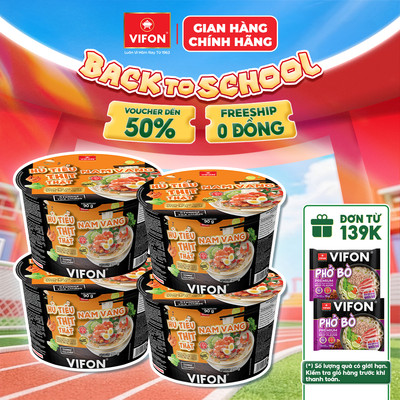 [VOUCHER HOT 10%] Set 4 Tô Hủ Tiếu Thịt Thật Hủ Tiếu Nam Vang/ Hủ Tiếu Sườn Heo VIFON 90gr/tô