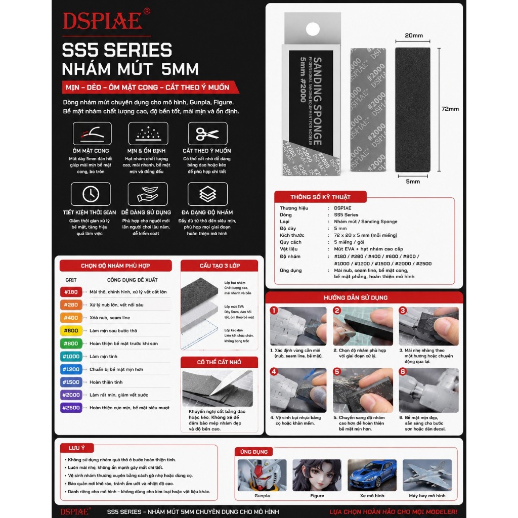 Giấy nhám xốp DSPIAE SS5 series (1 hộp 5 cái )  - NHÀ PHÂN PHỐI CHÍNH HÃNG.